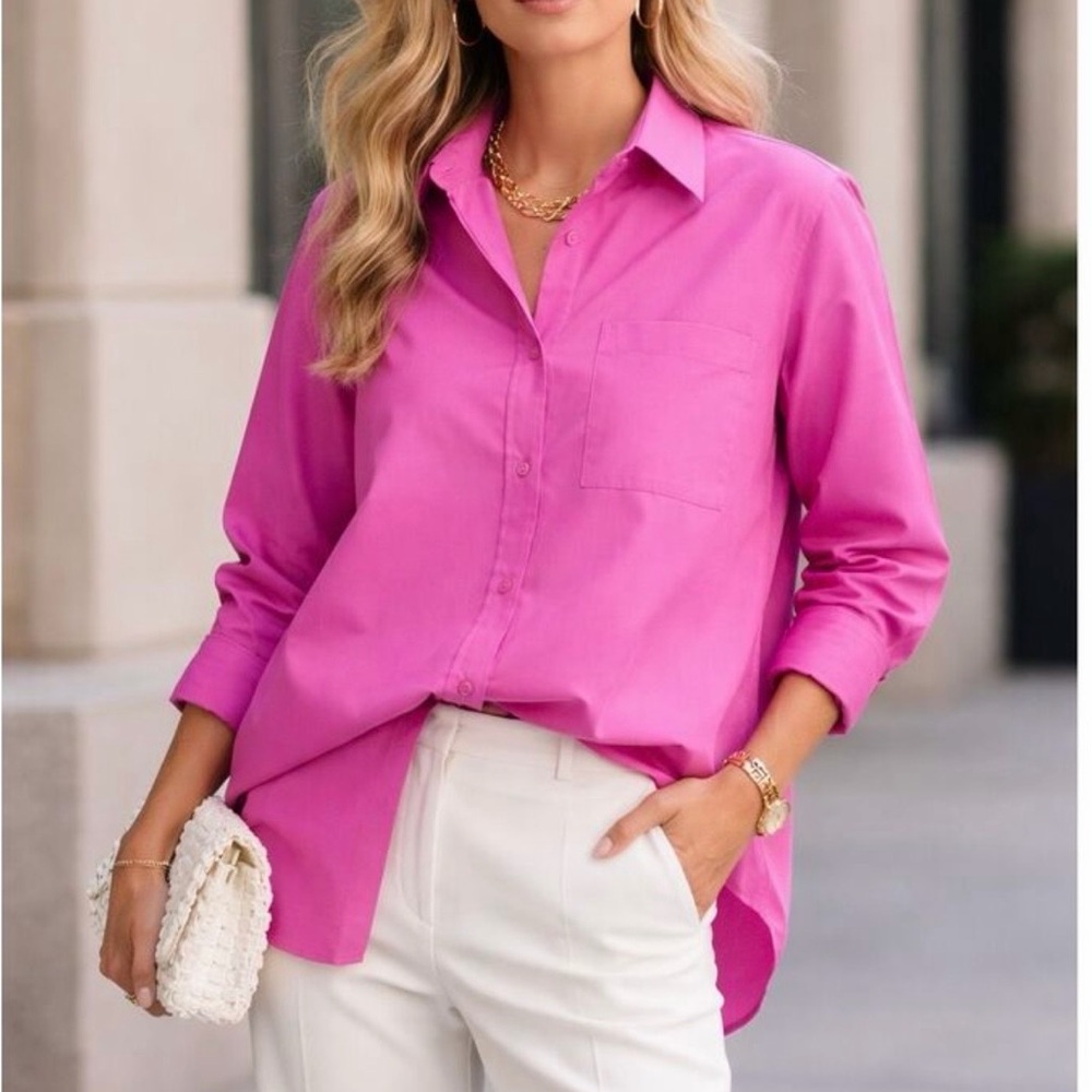 Banana Republic Fuchsia Pink poplin oversized Button-Down Shirt